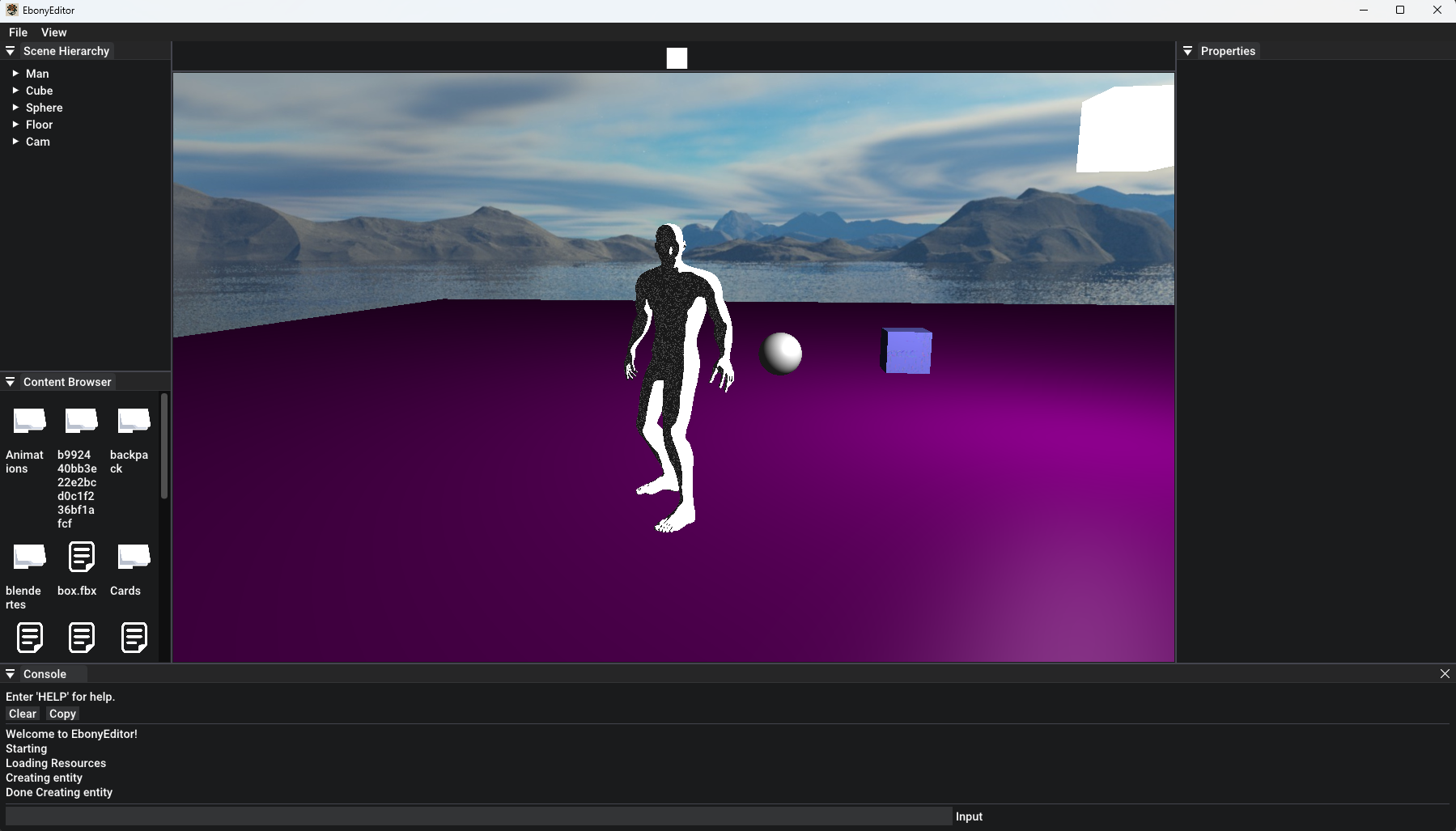 Levye Forge Engine editor showing a 3D scene, scene hierarchy, and content browser